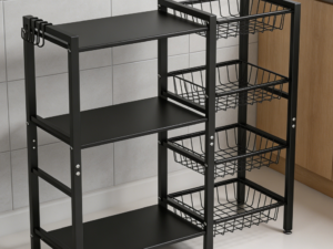 3-Tier Baker’s Rack with 4 Mesh Baskets  Kitchen Storage Shelf