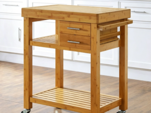 Bamboo Butcher Block Rolling Kitchen Island Cart with Drawers, Open Shelves, Towel Rack and Locking Castors