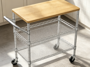White Rolling Kitchen Island Trolley with Removable Tray, Drawer, Cupboard, Towel Rack, Hooks and 3 Open Shelves