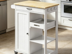 Heavy-Duty 3-Tier Rolling Kitchen Cart, 650 lbs Capacity, Wood Tabletop and Metal Frame, for Appliances and Food Preparation